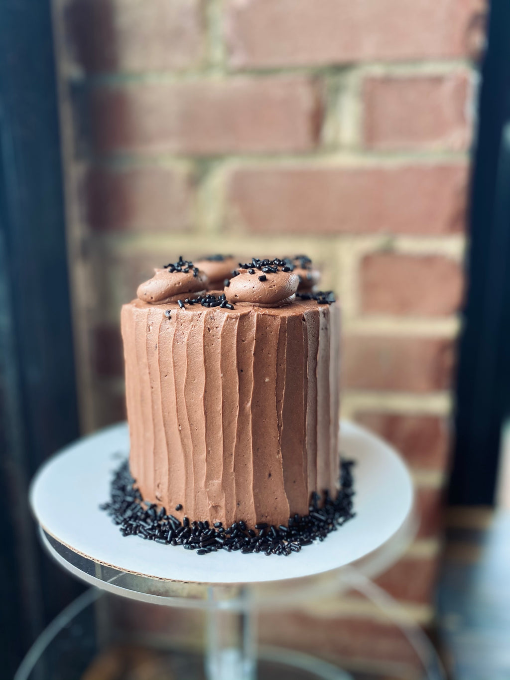 Chocolate cake with chocolate buttercream frosting.