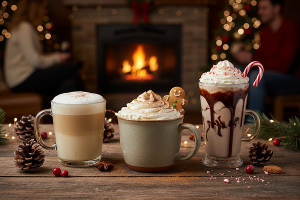 Eggnog latte, gingerbread latte, peppermint mocha 